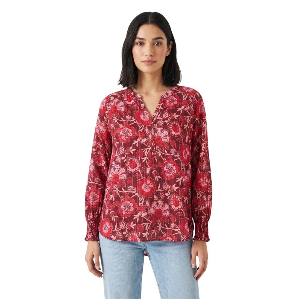 Talbots Red Floral Top 3X Petite Majestic Bloom